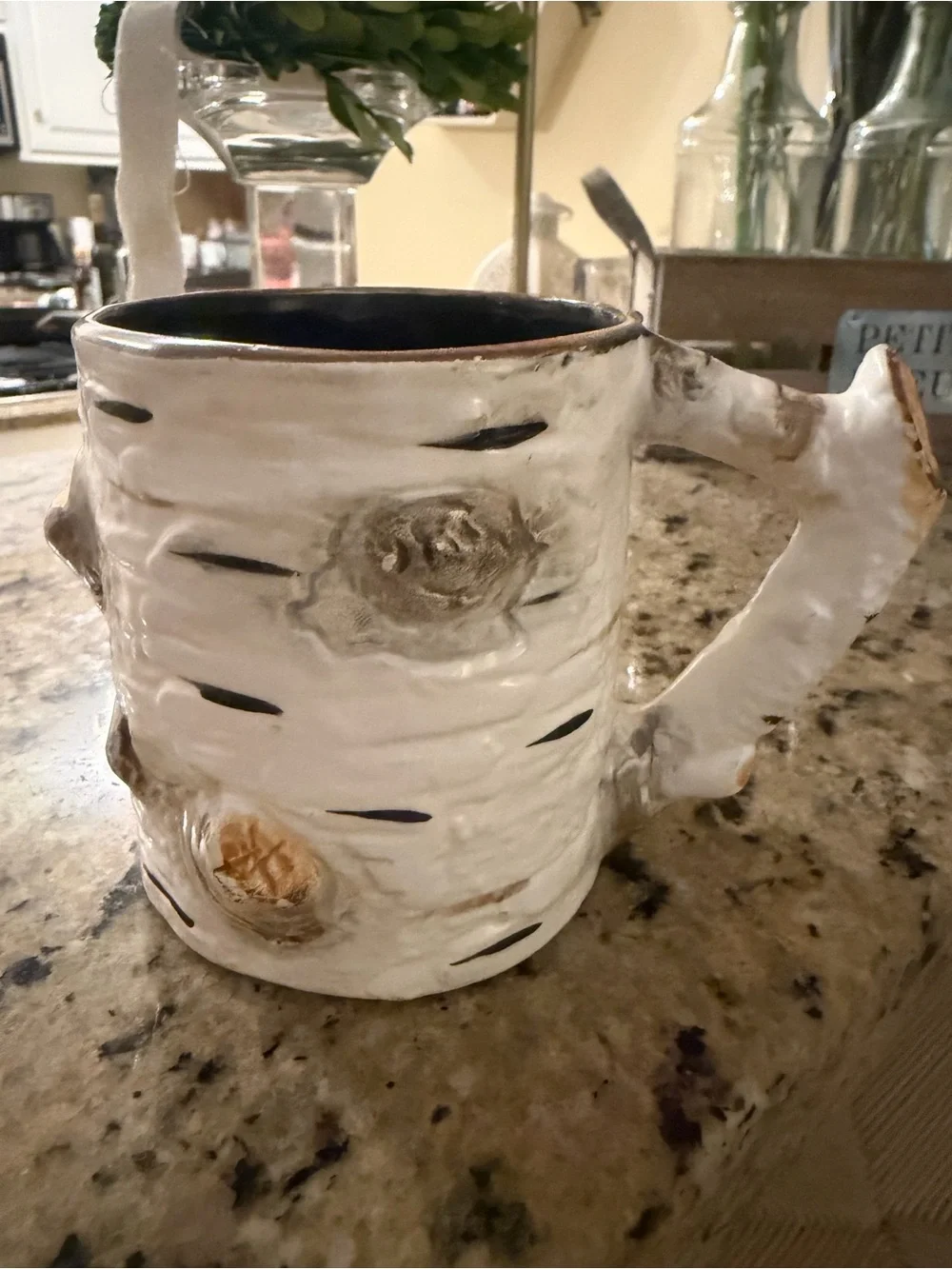 Birch Bark Ceramic Mug by DEPT 56- White with Brown Accents
